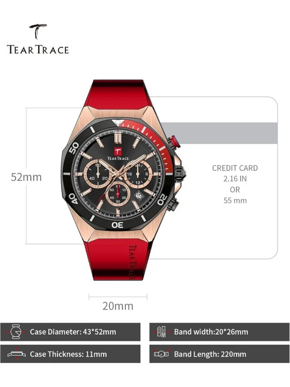 Men's Red Analog Quartz Silicone Strap Chronograph Waterproof Luxury Wrist Watch